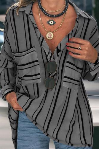 Gray Striped Buttoned Down Blouse