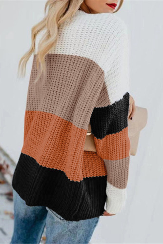 Orange Casual Colorblock Sweater