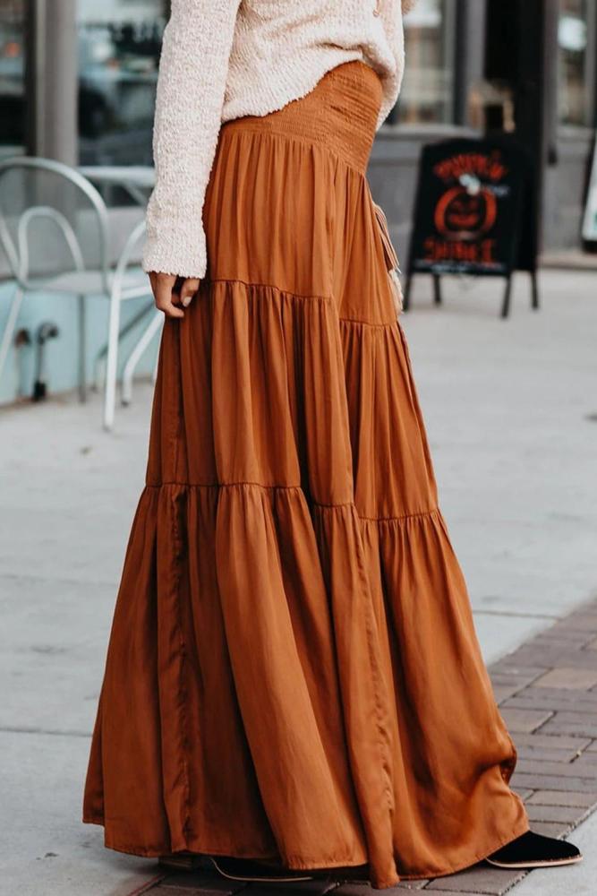 Brown Hocus Pocus Smocked Tiered Maxi Skirt