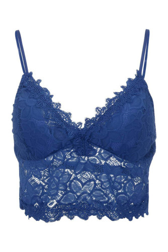 Blue Deep V Lace Bralette Crop Top