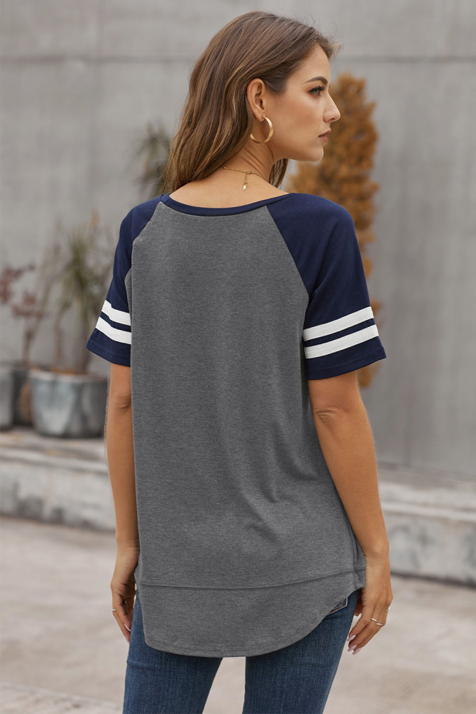 Dark Gray Color Block Contrast Short Sleeve T-shirt