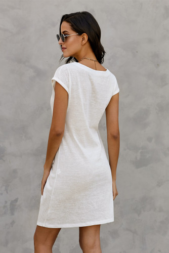 White Low Key Linen Twist T-Shirt Dress