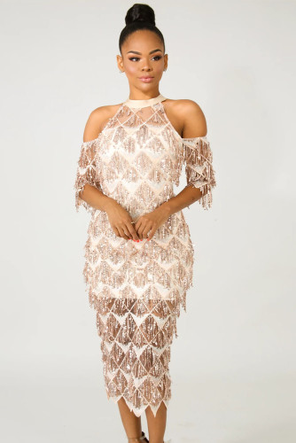 Fringe Sequin Midi Dress