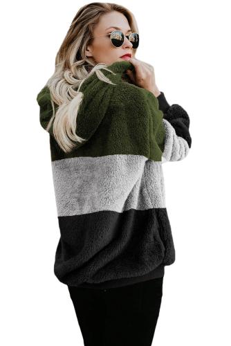 Green Colorblock Soft Fluffy Hoodie
