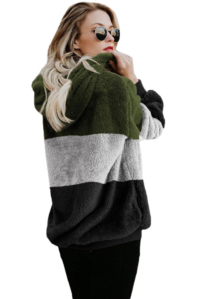 Green Colorblock Soft Fluffy Hoodie