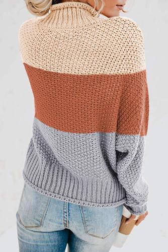 Brown Oversized Chunky Batwing Long Sleeve Turtleneck Sweater