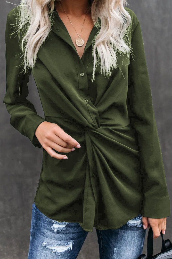 Green Button Down Twist Blouse