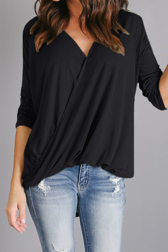 Black Wrap Hi-lo Hem Blouse