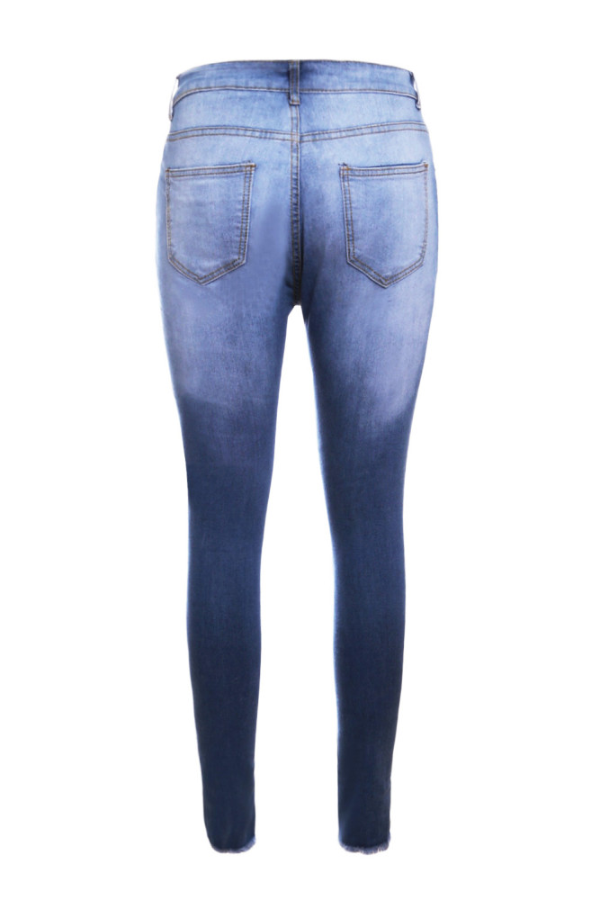 Rose Embroidered Knee Distress Blue Skinny Jeans