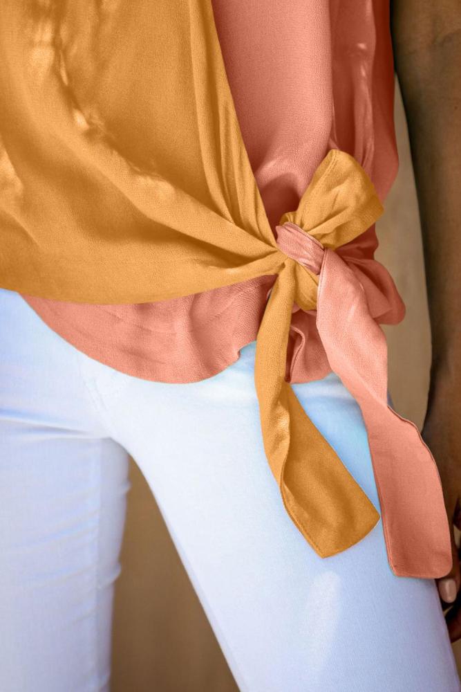 Orange and Mustard Colorblock Drape Tie Tank Top