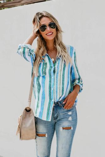 Sky Blue Sweet Enough Striped Button Down Top