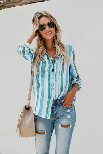 Sky Blue Sweet Enough Striped Button Down Top