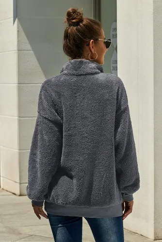 Dark Gray Traverse Pocketed Sherpa Pullover Sweatshirt