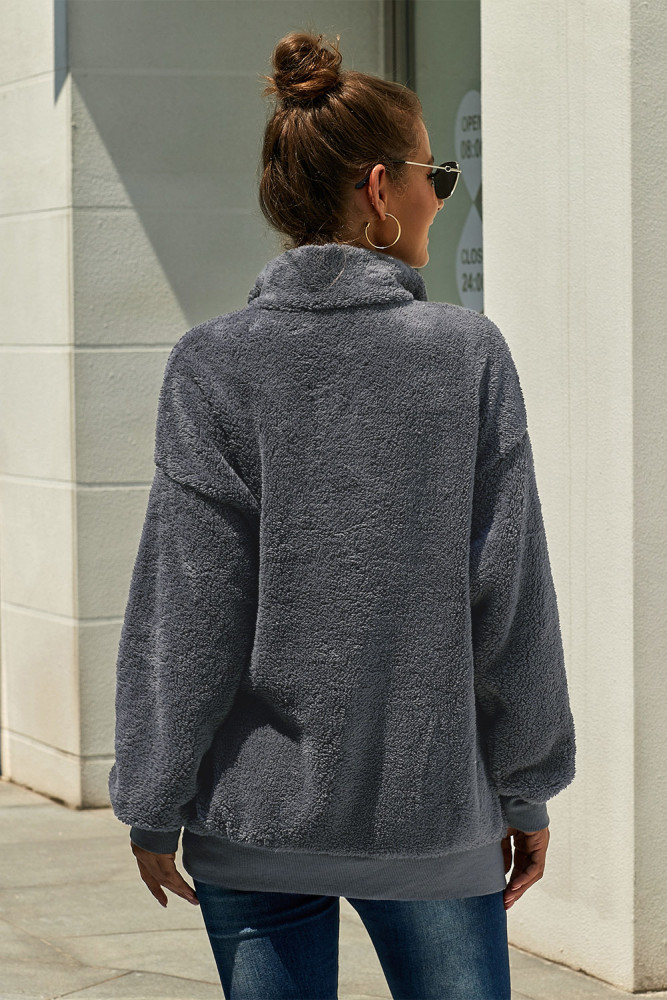 Dark Gray Traverse Pocketed Sherpa Pullover Sweatshirt