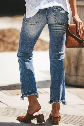 Gradient Frayed Ankle Denim Pants