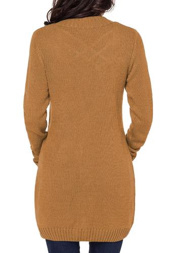Khaki Front Pocket and Buttons Closure Cardigan