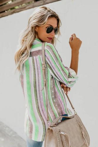 Green Sweet Enough Striped Button Down Top