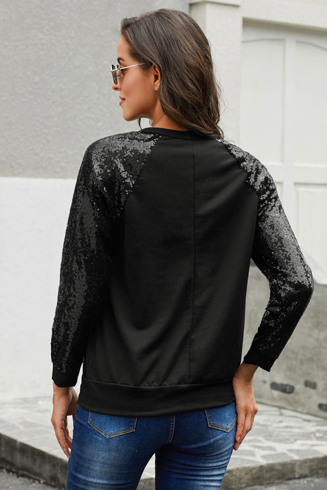 Black Gotta Have It Sequin Knit Top