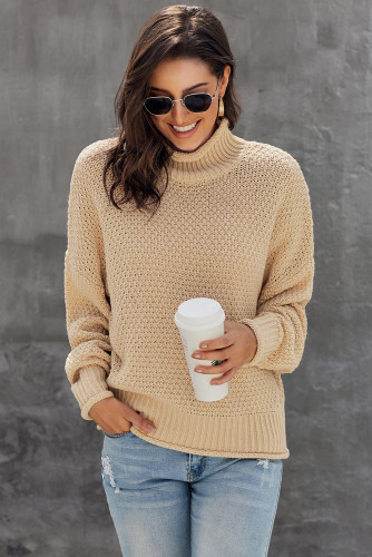 Apricot Oversized Chunky Batwing Long Sleeve Turtleneck Sweater