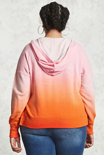 Orange Plus Size Ombre Terry Hoodie