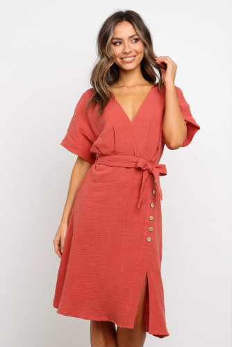 Orange Casual Kimono Style Midi Dress