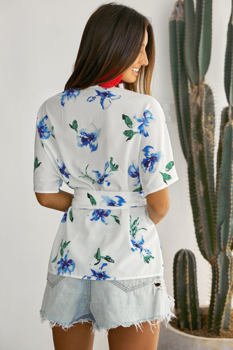 White Mosaic Printed Wrap Tunic Top