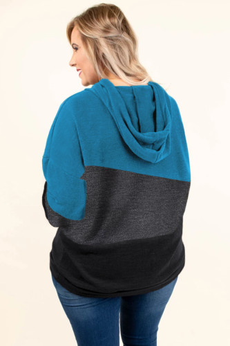 Blue Lucky Break Color Block Plus Size Hoodie