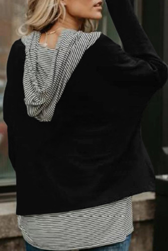 Black Striped Stitching Long Sleeve Hoodie