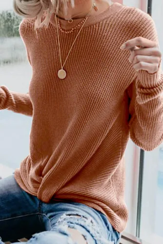 Brown Knot Your Girlfriend Thermal Knit Top