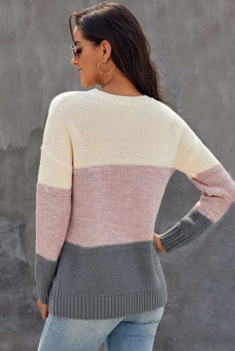 Dark Grey Color Block Netted Texture Pullover Sweater