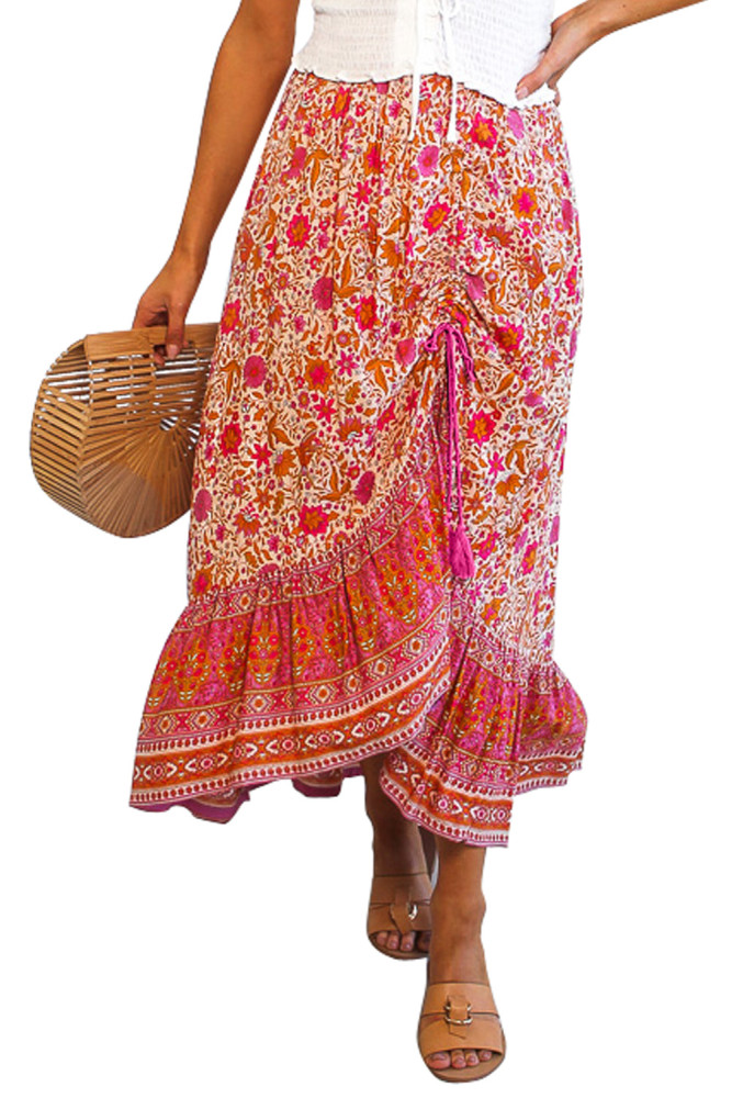 Red Floral Motif Talking Pretty Maxi Skirt