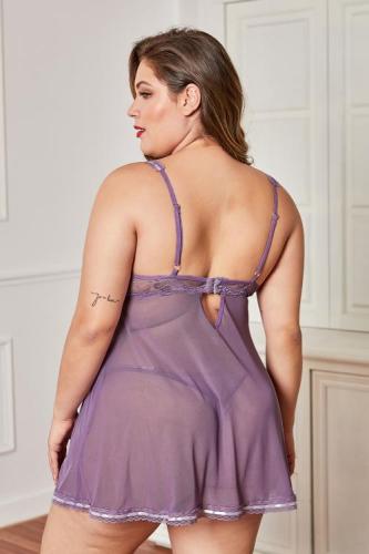 Purple Lace Cup Tulle Plus Size Babydoll