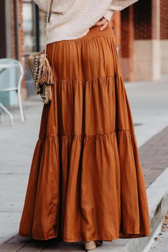 Brown Hocus Pocus Smocked Tiered Maxi Skirt