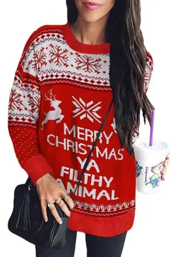 Merry Christmas Ya Filthy Animal Snowflake Reindeer Ugly Christmas Sweater
