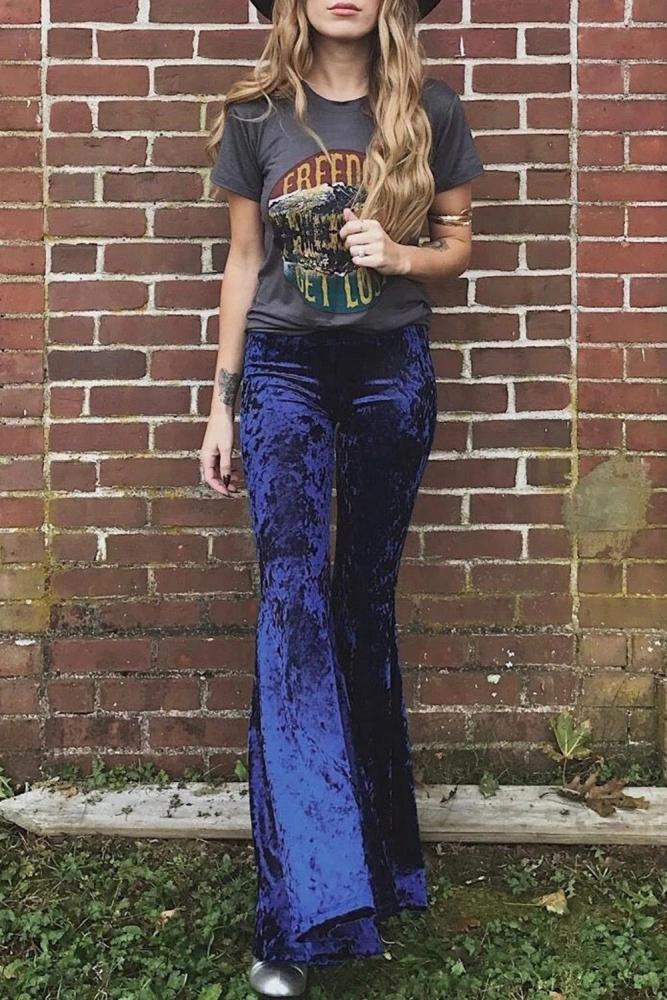 Cobalt Blue Flare Velvet Pants