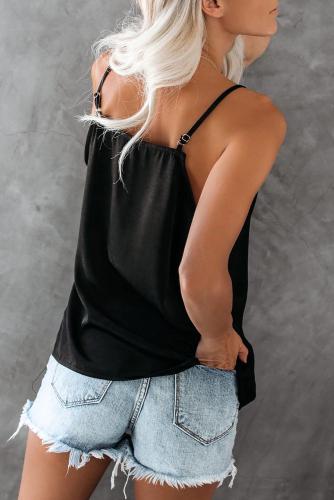 Black Sweet Cross Lace V Neck Cami Top