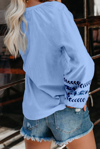 Sky Blue Istanbul Cotton Embroidered Peasant Blouse