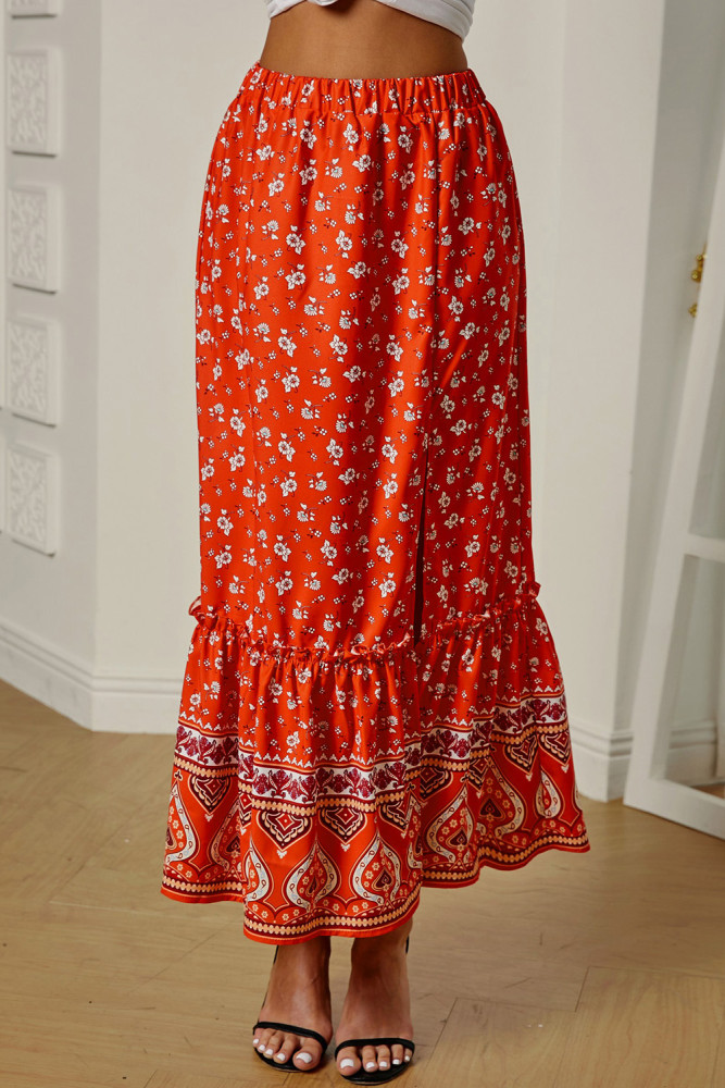 Multicolor Floral Print Maxi Skirt