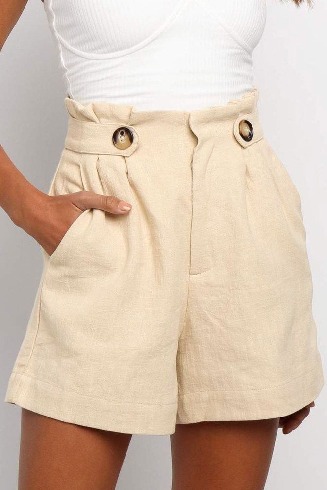 Beige Frilled High Waist Shorts
