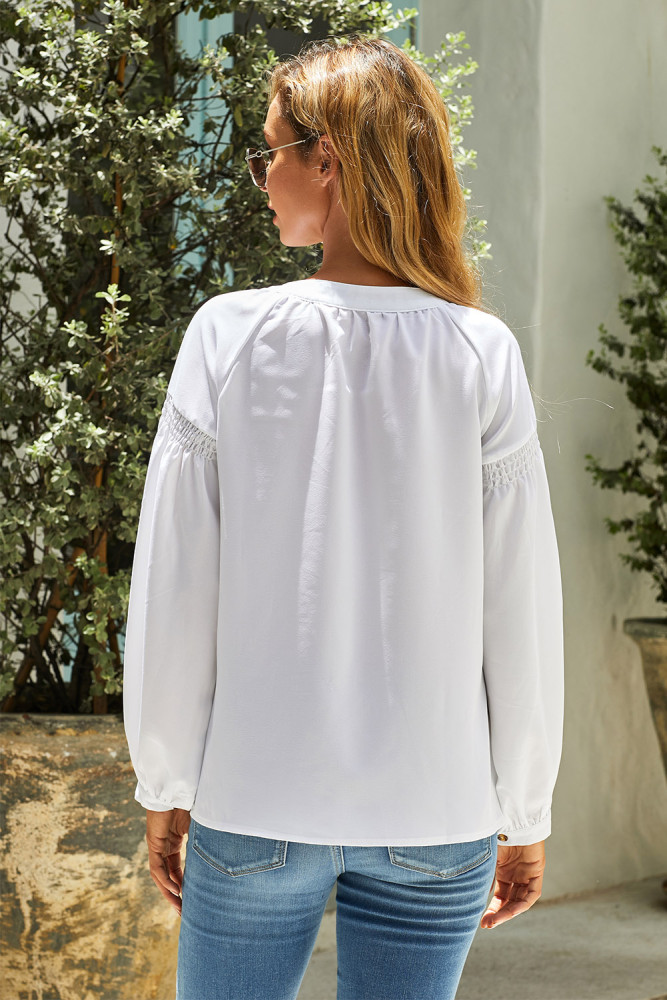 White Inspired Button Down Peasant Top