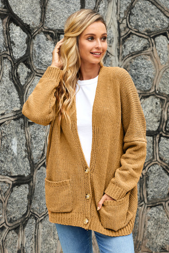 Brown Oversize Button Front Cardigan