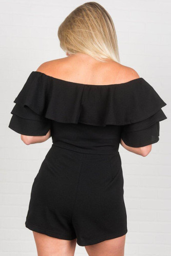 Black Off Shoulder Neckline Ruffled Detail Playsuit