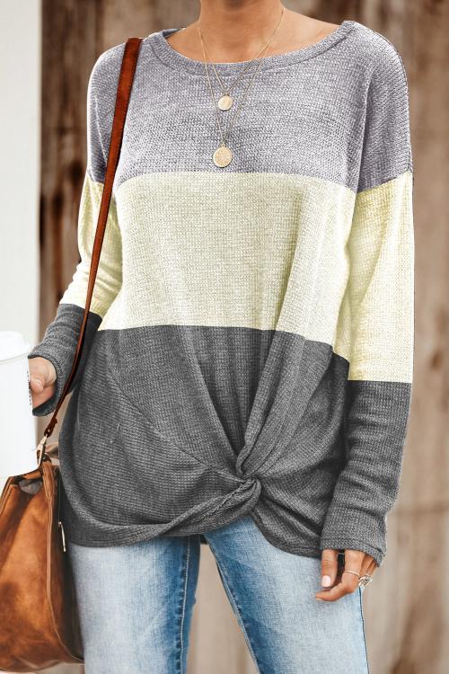 Beige Color Block Twist Top