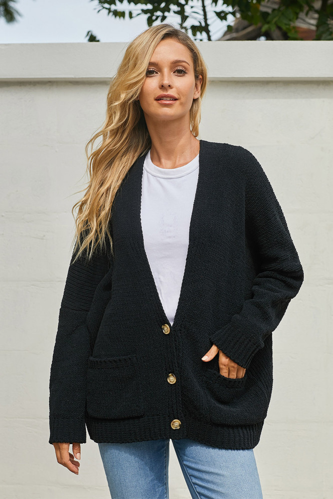 Black Oversize Button Front Cardigan