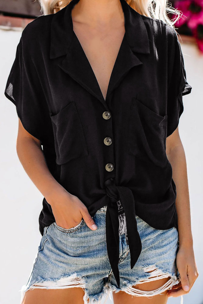 Black Zealous Button Down Tie Top