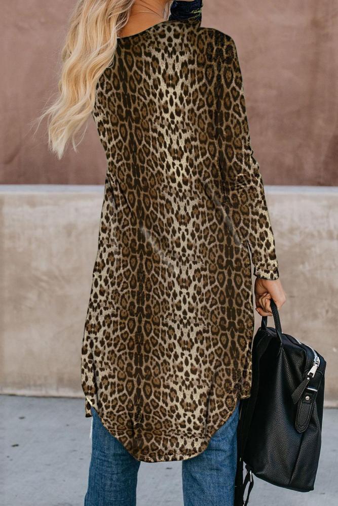 Brown Leopard Print Long Cardigan