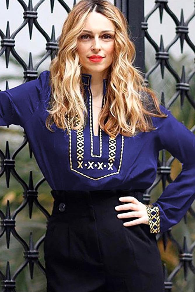 Blue Boho Embroidered V Neck long Sleeve Casual Top