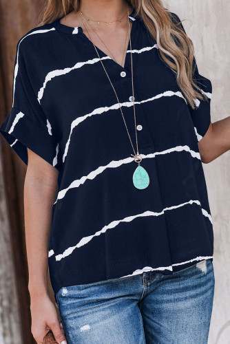 Blue Striped Folded Short Sleeve Shirt