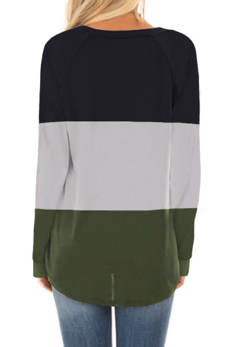 Green Long Sleeve Colorblock Top