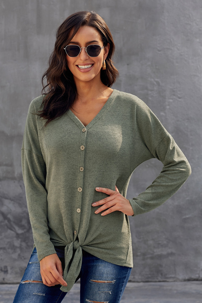 Green Dearly Loved Button Up Top